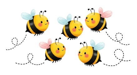 Adorable cartoon bees buzzing around, perfect for springtime designs and children's projects, spreading joy and bringing sweetness to your creative work