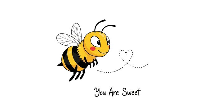 Adorable cartoon bee flying with heart trail for sweet greeting cards and children's books, perfect for Valentine's Day and spring themes - Powered by Adobe
