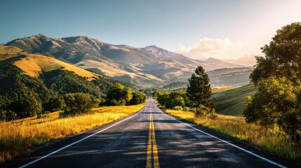 2024 new year concept road trip travel and future vision nature landscape with highway road leading forward to happy new year celebration for fresh and successful start