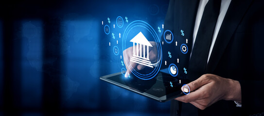 Naklejka premium The influence of central bank monetary policy on the global banking system and economy. A concept of interest rates, inflation, and growth. Motif