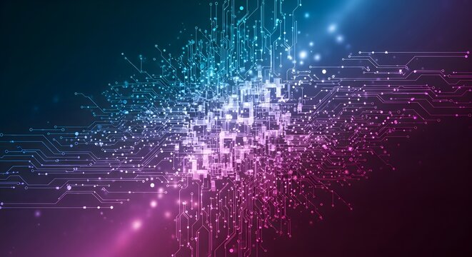 Abstract digital network grid with glowing particles and futuristic technology light effects