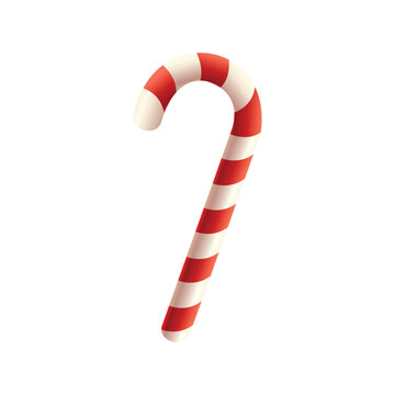 Realistic Christmas candy cane isolated on white background. Vector illustration. Merry Xmas 3d icon for poster, banner or holiday invitation