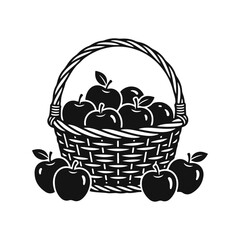 Basket filled with apples in simple vector style, fresh fruit harvest illustration, apple basket, farm apples, organic fruit art, rustic harvest design, natural produce