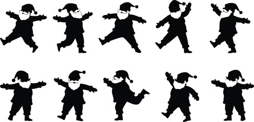 Santa Claus silhouette poses collection, festive Christmas vector illustration of dancing Santa characters, cheerful holiday celebration art for greeting card, decoration, and design inspiration © Hey there