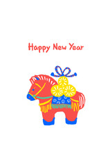 Year of the Horse New Year's card, vector illustration of traditional Japanese toy