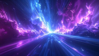 Obraz premium Abstract vibrant cosmic tunnel with purple and blue light trails, giving a sense of speed and otherworldliness