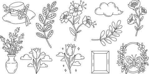 Sweet birthday celebration elements including cake cupcakes balloons party hats and gifts