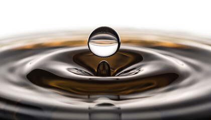 Liquid Dynamics: Capturing a single, precisely frozen moment of impact, the photograph focuses on the dynamic artistry of a water droplet suspended in its own delicate splash.