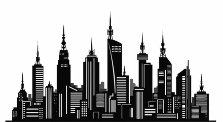 Obraz premium Minimalist Black and White Vector Skyline of a Modern City