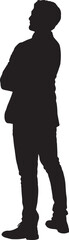 vector, silhouette side back view of man dressed in jacket arms crossed