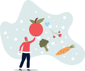 Sustainable lifestyle concept.character eating vegetables and taking care of nature.life and employment of people.