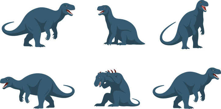 Collection of Blue Iguanodon Dinosaurs in Various Poses.