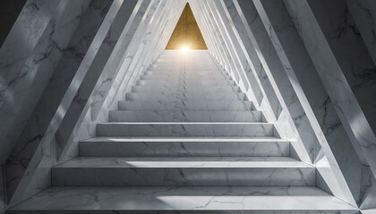 Obraz premium Abstract geometric staircase with glowing light and modern architectural background.