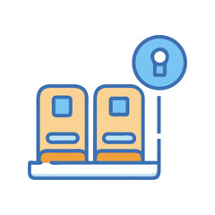 Reserved Seats graphic with light blue icon on black background