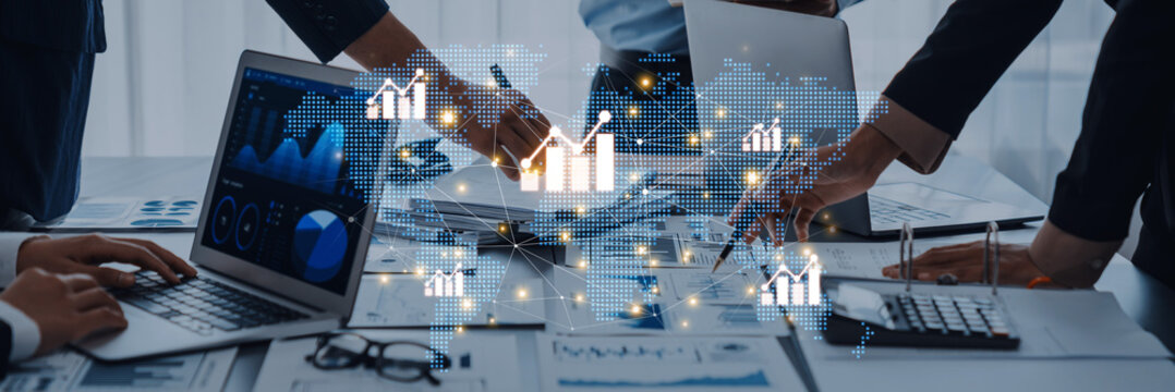 Visualization of global economic growth and stock market data. Financial chart analysis shows international business performance and investment opportunities in the world market. Fermion