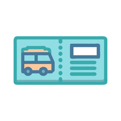 Retro style travel ticket graphic with a bus image
