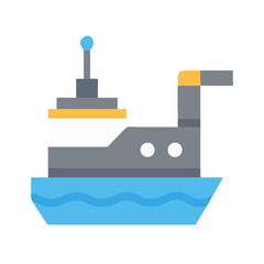 Flat design ship icon sailing on blue water