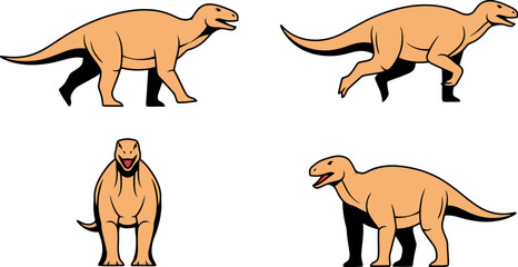 Set of four illustrations of a dinosaur in different poses.