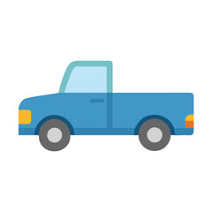 Flat illustration of a blue pickup truck on black