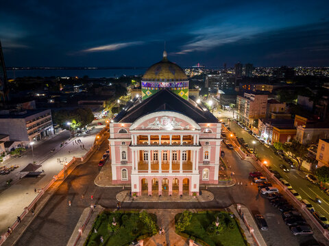 Beautiful aerial view to historic theater and opera house building