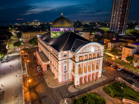 Beautiful aerial view to historic theater and opera house building