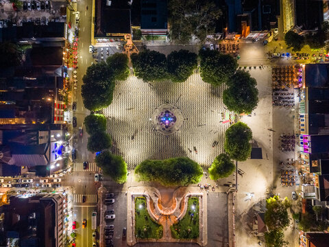 Beautiful aerial view to historic public square in central Manaus