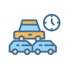 Stack of cars with a time clock icon