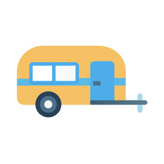 Flat illustration of a cartoon caravan on a black background