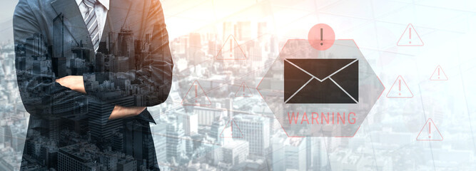 Digital warning mail interface highlights email threat detection, security monitoring, and proactive prevention of phishing and malware intrusions. Parse