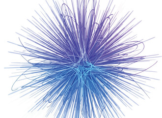 Fototapeta premium Abstract digital art with blue and purple lines radiating from a central point, creating a dynamic and spiky visual effect.