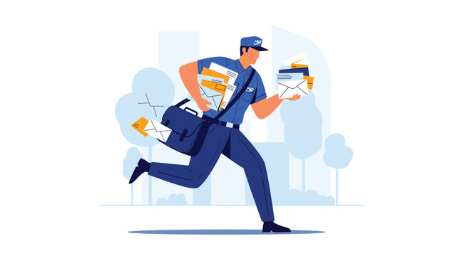 Energetic mail carrier delivers the mail swiftly on his route, ensuring timely delivery to homes and businesses in the neighborhood today