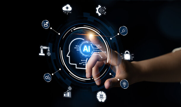 A concept of a global AI ecosystem centered on digital intelligence. Network integrates diverse applications like industrial automation, cloud computing, and fintech for worldwide innovation. Fermion