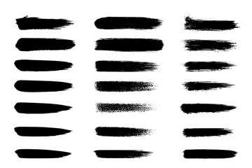 Dried brush strokes isolated on white background acrylic grunge brushes, vector texture, brush strokes stencil. Textured paint silhouette, trace of brush drawing. Vector graphics, isolated set