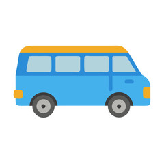 Retro style blue van illustration on black background design