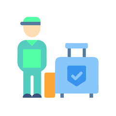 Obraz premium Delivery worker with luggage vector illustration against black background