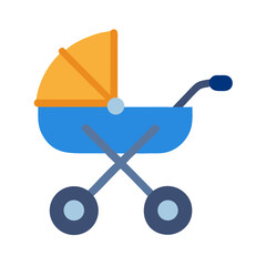 Stylized baby carriage in bright colors on black background