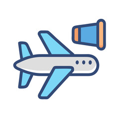 Stylized airplane icon and message delivery notification concept