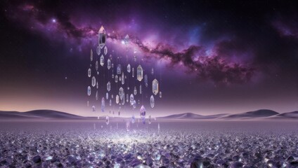 Digital Data Flowing from Milky Way into a Field of Binary Code.