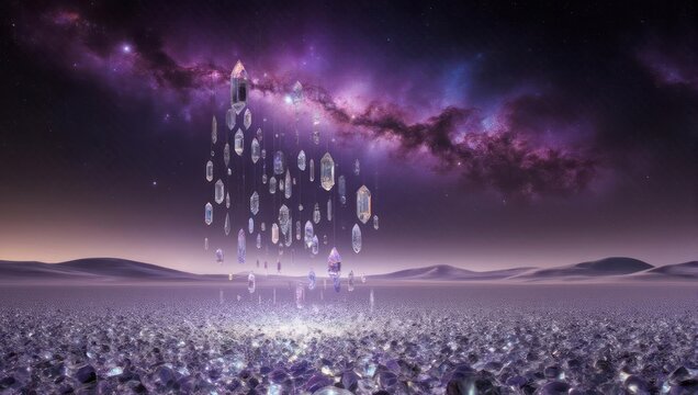 Digital Data Flowing from Milky Way into a Field of Binary Code.