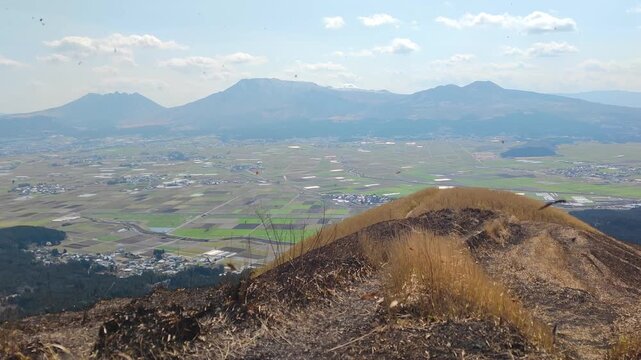 Landscape Aso Mount From Daikanbo Lookout is  Aso Volcano and in this sense is the largest active volcano in Aso Kumamoto Japan - Daikanbo offers the best 360-degree panoramic view in Aso. Stable Clip