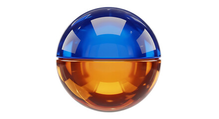 Spherical glass container with blue and amber sections isolated on transparent background