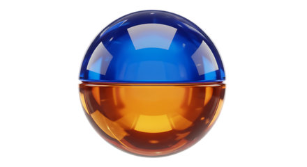 Spherical glass container with blue and amber sections isolated on transparent background