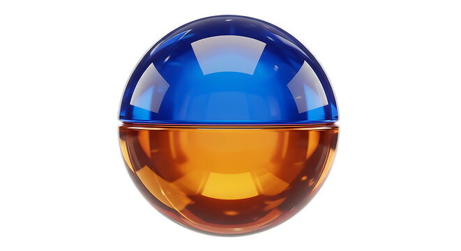 Spherical glass container with blue and amber sections isolated on transparent background - Powered by Adobe