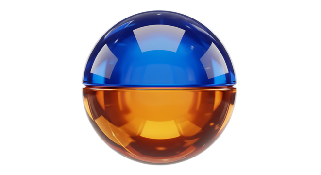 Spherical glass container with blue and amber sections isolated on transparent background - Powered by Adobe
