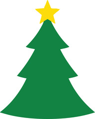 A simple illustration of a green Christmas tree with a yellow star on top, isolated on white.