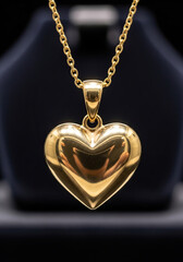 Gold heart-shaped pendant necklace on display in jewelry box  