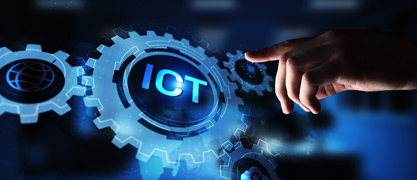 ICT - Information and communication technology concept on virtual screen. - Powered by Adobe