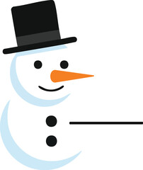 Illustration of a snowman with a black top hat and carrot nose.