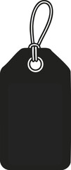 A black tag with a string loop, suitable for labeling or pricing items.