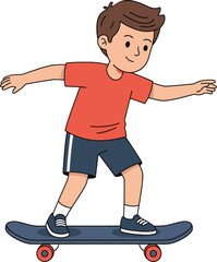 Boy skateboarding down the street on a sunny afternoon, enjoying the fresh air and showing off his skills with a big smile, creating a joyful and energetic scene.